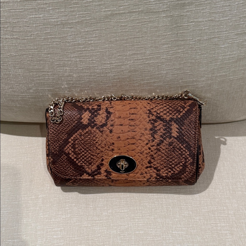 Coach Brown Snake-Print Crossbody with Chain Strap